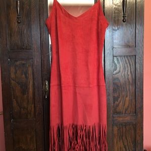 Faux red suede stunning and unique midi dress